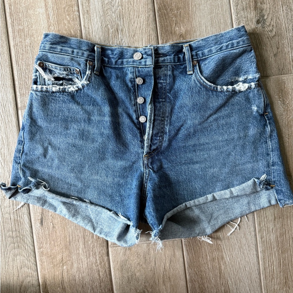 Agolde Blue Distressed Jean Shorts